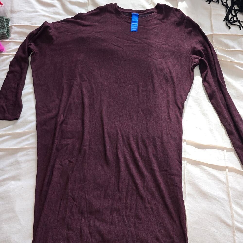 Kit Ace Wave Dress Women 10 Burgandy Cashmere Blend Asymmetrical Midi Comfort